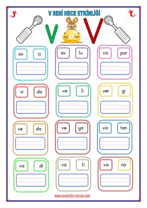 أنشطة القراءة والكتابة الأولى بصوت V-v