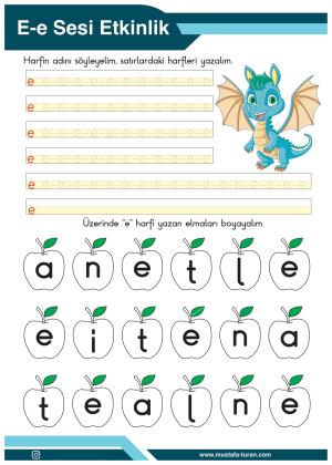 1. Sınıf E-e Sesi İlkokuma Yazma Etkinlikleri