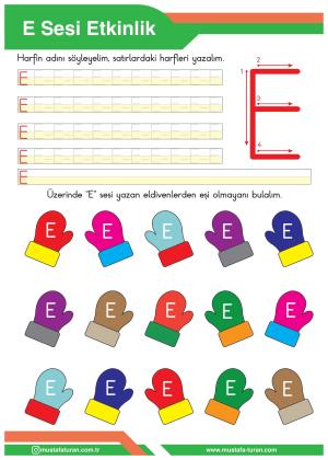 1. Sınıf E-e Sesi İlkokuma Yazma Etkinlikleri
