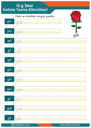 1. Sınıf G-g Sesi İlkokuma Yazma Etkinlikleri