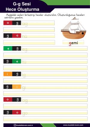 1. Sınıf G-g Sesi İlkokuma Yazma Etkinlikleri