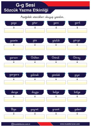 1. Sınıf G-g Sesi İlkokuma Yazma Etkinlikleri