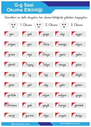1. Sınıf G-g Sesi İlkokuma Yazma Etkinlikleri