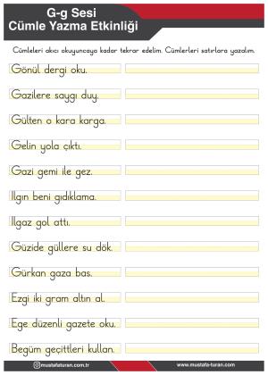 1. Sınıf G-g Sesi İlkokuma Yazma Etkinlikleri