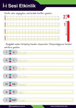 1. Sınıf İ-i Sesi İlkokuma Yazma Etkinlikleri