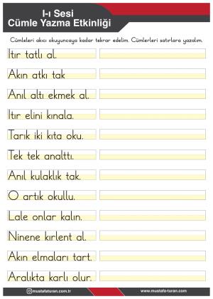 1. Sınıf I-ı Sesi İlkokuma Yazma Etkinlikleri