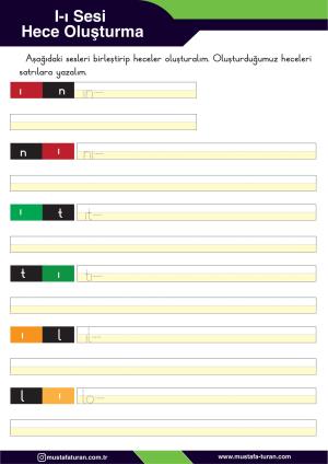 1. Sınıf I-ı Sesi İlkokuma Yazma Etkinlikleri