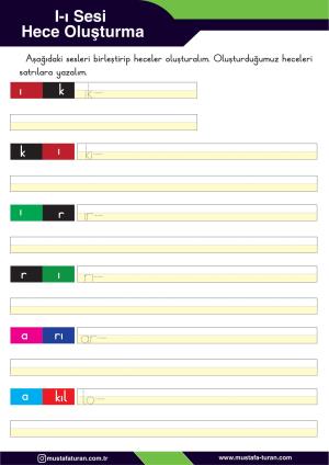 1. Sınıf I-ı Sesi İlkokuma Yazma Etkinlikleri