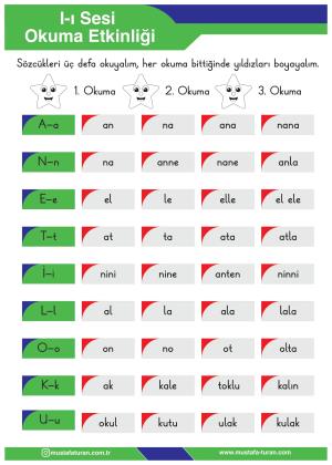 1. Sınıf I-ı Sesi İlkokuma Yazma Etkinlikleri