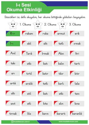 1. Sınıf I-ı Sesi İlkokuma Yazma Etkinlikleri