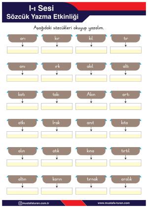 1. Sınıf I-ı Sesi İlkokuma Yazma Etkinlikleri