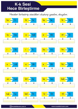 1. Sınıf K-k Sesi İlkokuma Yazma Etkinlikleri