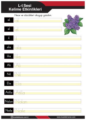 1. Sınıf L-l Sesi İlkokuma Yazma Etkinlikleri
