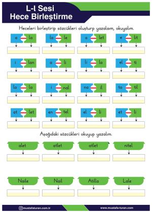 1. Sınıf L-l Sesi İlkokuma Yazma Etkinlikleri