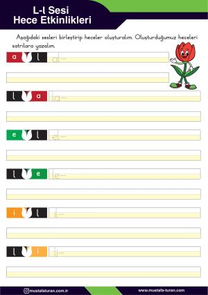1. Sınıf L-l Sesi İlkokuma Yazma Etkinlikleri