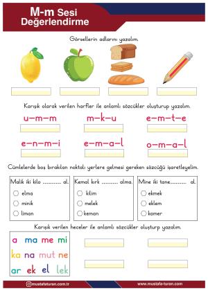 1. Sınıf M-m Sesi İlkokuma Yazma Etkinlikleri