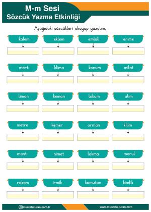 1. Sınıf M-m Sesi İlkokuma Yazma Etkinlikleri