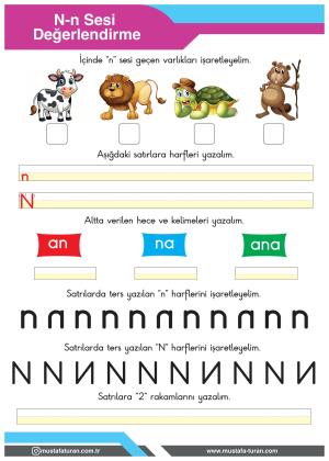 1. Sınıf N-n Sesi İlkokuma Yazma Etkinlikleri
