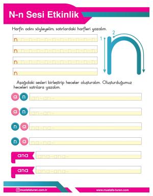 1. Sınıf N-n Sesi İlkokuma Yazma Etkinlikleri