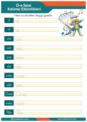 1. Sınıf O-o Sesi İlkokuma Yazma Etkinlikleri