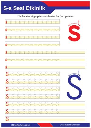 1. Sınıf S-s Sesi İlkokuma Yazma Etkinlikleri