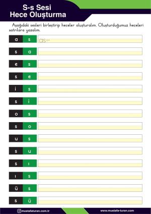 1. Sınıf S-s Sesi İlkokuma Yazma Etkinlikleri