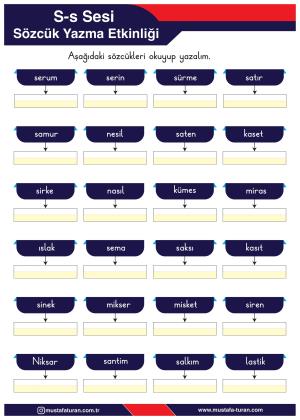 1. Sınıf S-s Sesi İlkokuma Yazma Etkinlikleri