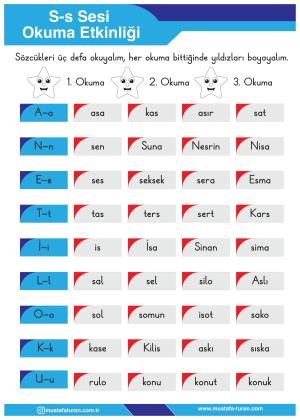 1. Sınıf S-s Sesi İlkokuma Yazma Etkinlikleri