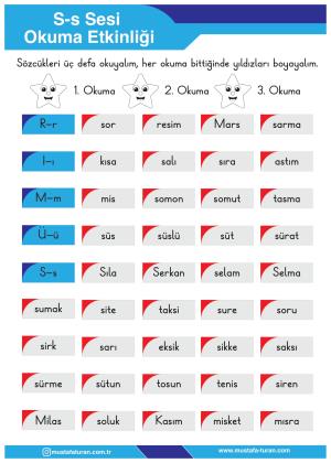 1. Sınıf S-s Sesi İlkokuma Yazma Etkinlikleri