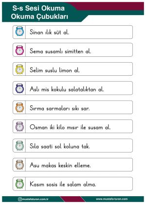 1. Sınıf S-s Sesi İlkokuma Yazma Etkinlikleri