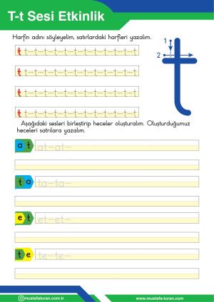 1. Sınıf T-t Sesi İlkokuma Yazma Etkinlikleri