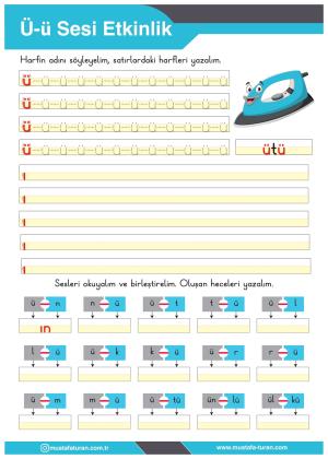 1. Sınıf Ü-ü Sesi İlkokuma Yazma Etkinlikleri