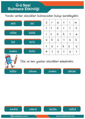 1. Sınıf Ü-ü Sesi İlkokuma Yazma Etkinlikleri