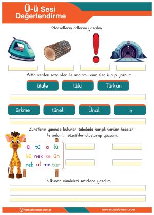 1. Sınıf Ü-ü Sesi İlkokuma Yazma Etkinlikleri