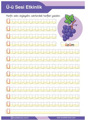 1. Sınıf Ü-ü Sesi İlkokuma Yazma Etkinlikleri