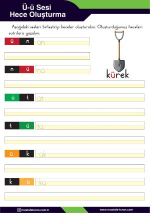 1. Sınıf Ü-ü Sesi İlkokuma Yazma Etkinlikleri