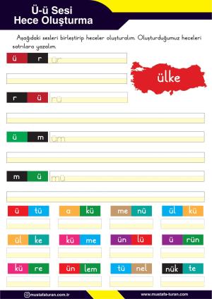 1. Sınıf Ü-ü Sesi İlkokuma Yazma Etkinlikleri