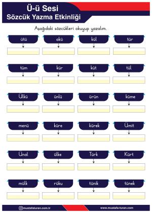 1. Sınıf Ü-ü Sesi İlkokuma Yazma Etkinlikleri