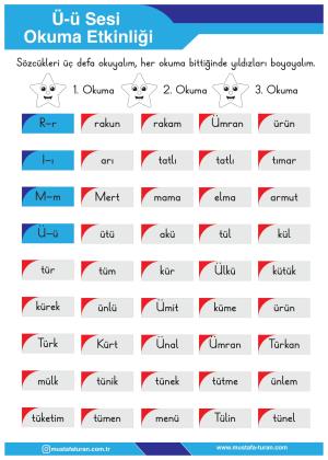 1. Sınıf Ü-ü Sesi İlkokuma Yazma Etkinlikleri