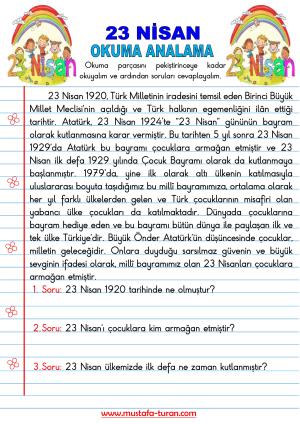 23 Nisan Ulusal Egemenlik Ve Çocuk Bayramı Okuma Anlama Etkinliği-2