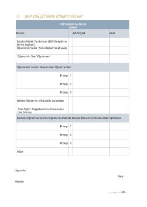 Bireyselleştirilmiş Eğitim Programı(BEP) Dosyası Örnek Format 