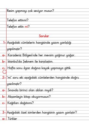 2. Sınıf Türkçe Dersi Dil Bilgisi Defter Notları