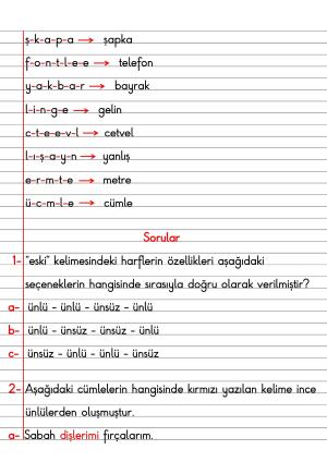 2. Sınıf Türkçe Dersi Dil Bilgisi Defter Notları