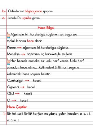 2. Sınıf Türkçe Dersi Dil Bilgisi Defter Notları