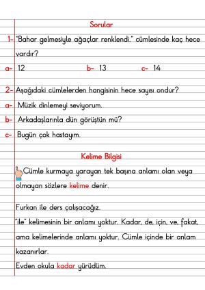 2. Sınıf Türkçe Dersi Dil Bilgisi Defter Notları