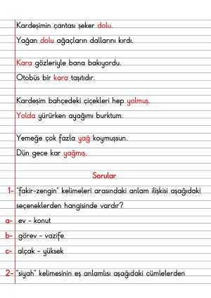 2. Sınıf Türkçe Dersi Dil Bilgisi Defter Notları