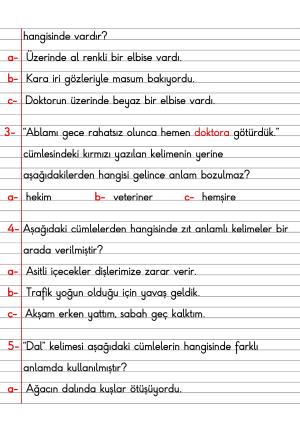 2. Sınıf Türkçe Dersi Dil Bilgisi Defter Notları