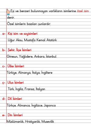 2. Sınıf Türkçe Dersi Dil Bilgisi Defter Notları