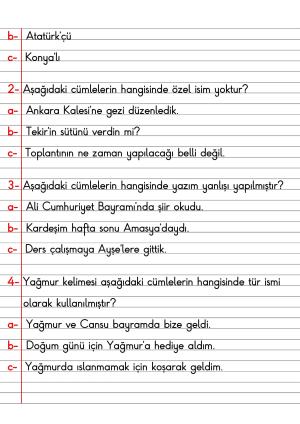 2. Sınıf Türkçe Dersi Dil Bilgisi Defter Notları