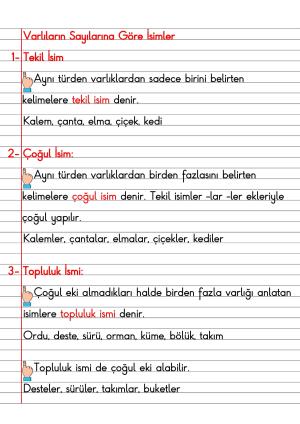 2. Sınıf Türkçe Dersi Dil Bilgisi Defter Notları